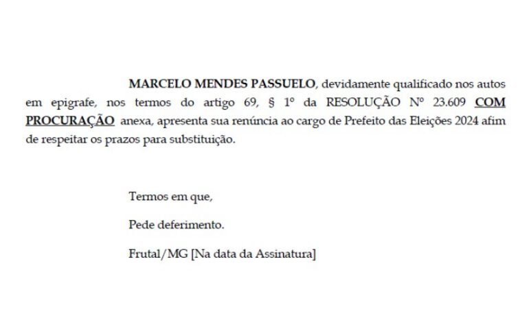 Candidato a prefeito de Fronteira, Marcelo Passuelo, renuncia à candidatura